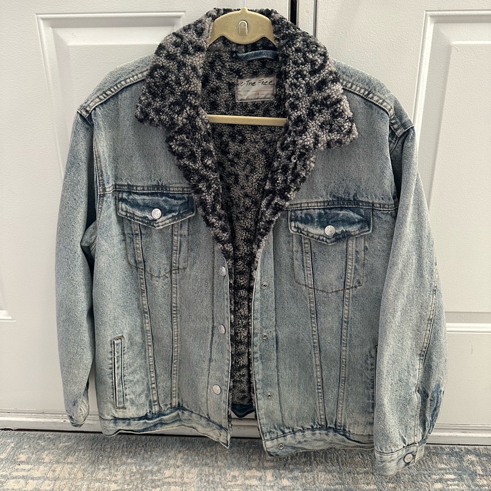 Free People Denim Sherpa Lined Oversized Jacket